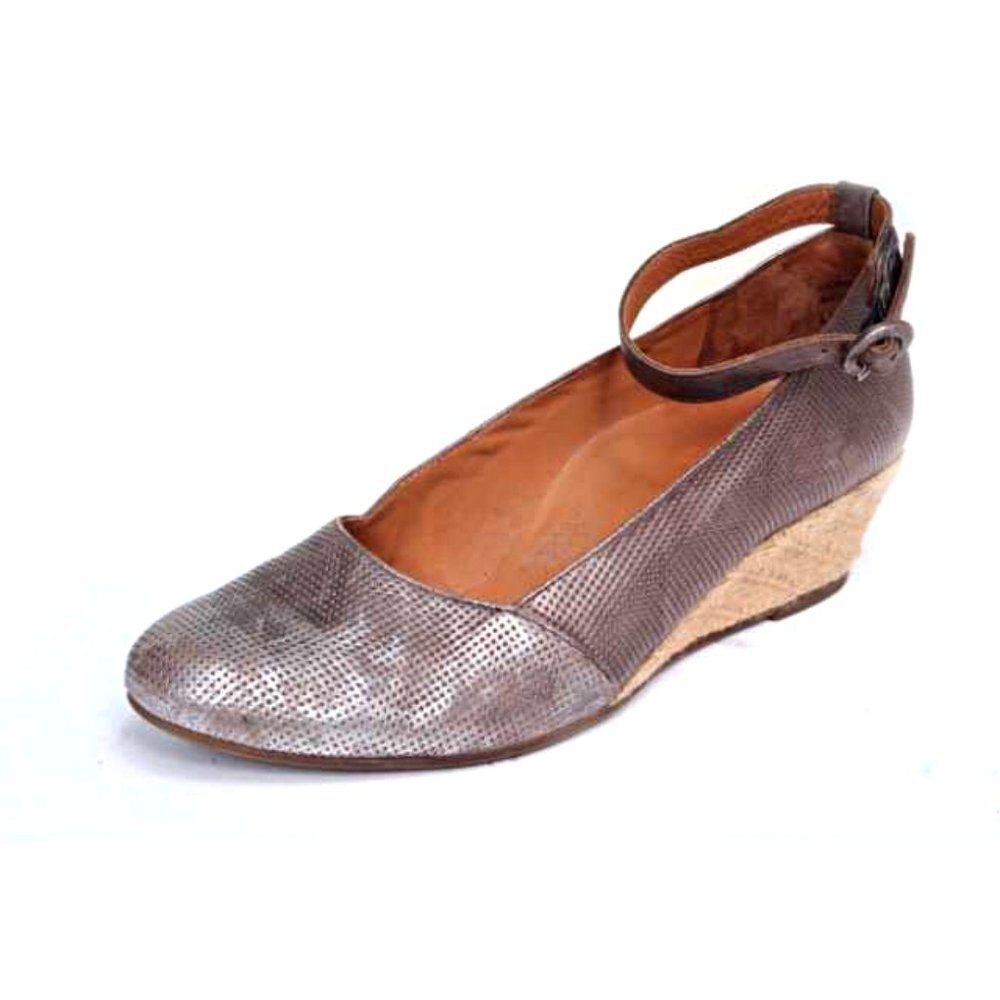 Paul green espadrilles wedge heels shoes perforated leather metallic uk 7 us 9.5